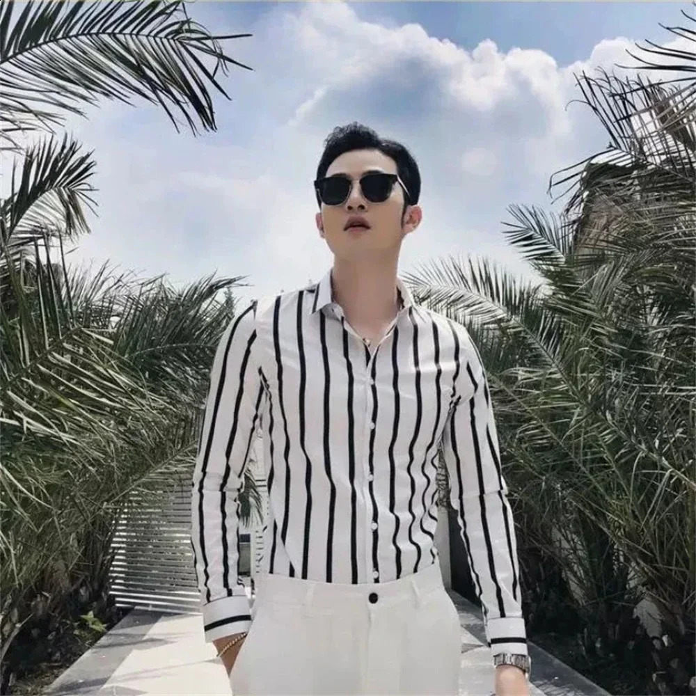 Mens Shirts Formal Loose Men Striped Office Solid Shirts Promotion Elegant Slim Shirts Fast XS-6XL 240820