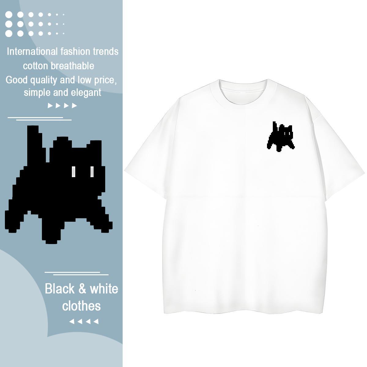 Fashion Casual Couples T Shirts cat Spring Summer 230g Cotton Clothings Breathable Soft Unisex T shirt DIY Anime