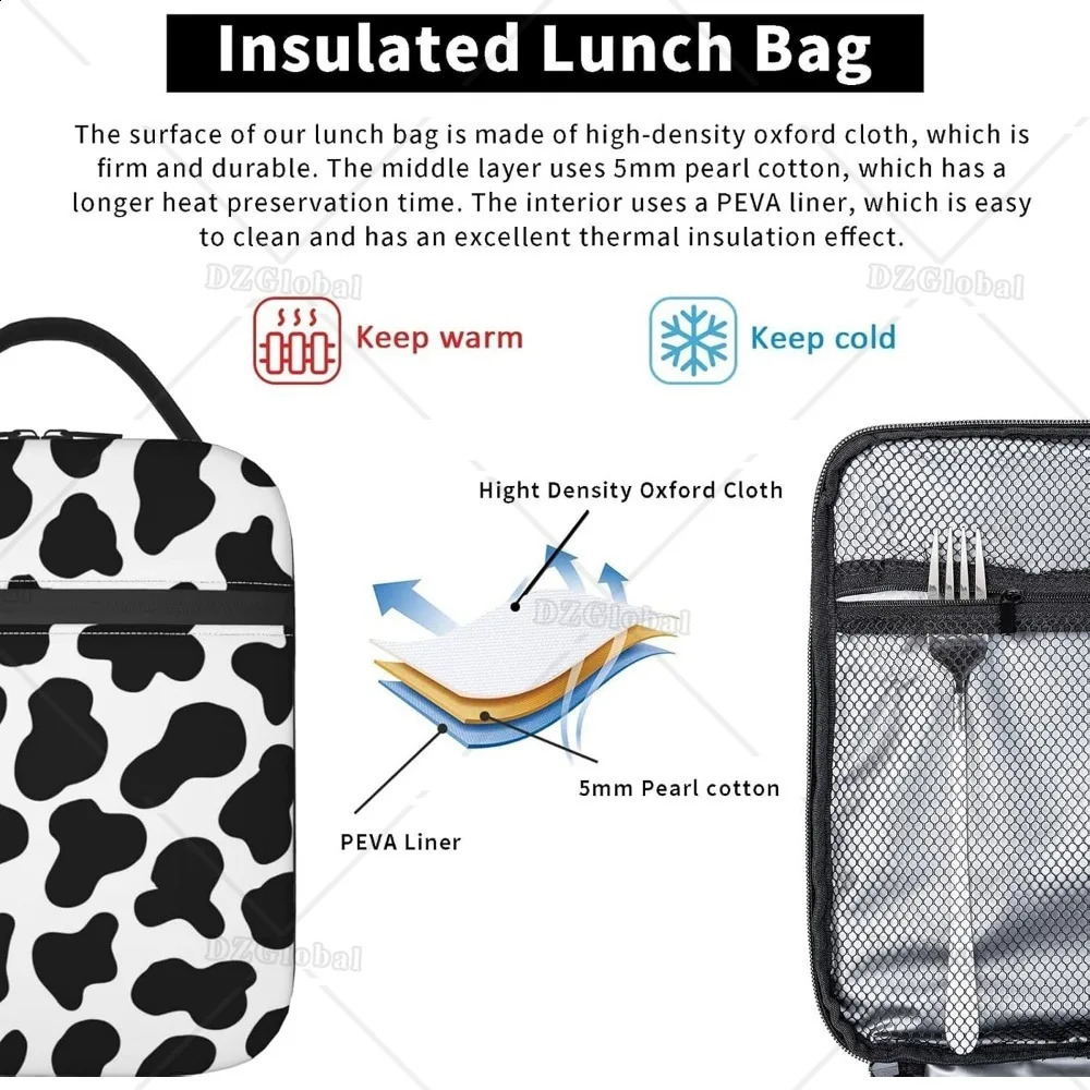 Cow Print Insulated Lunch Box for Men Women Portable Reusable Thermal Lunch Bag for Office Work Travel Picnic 240819