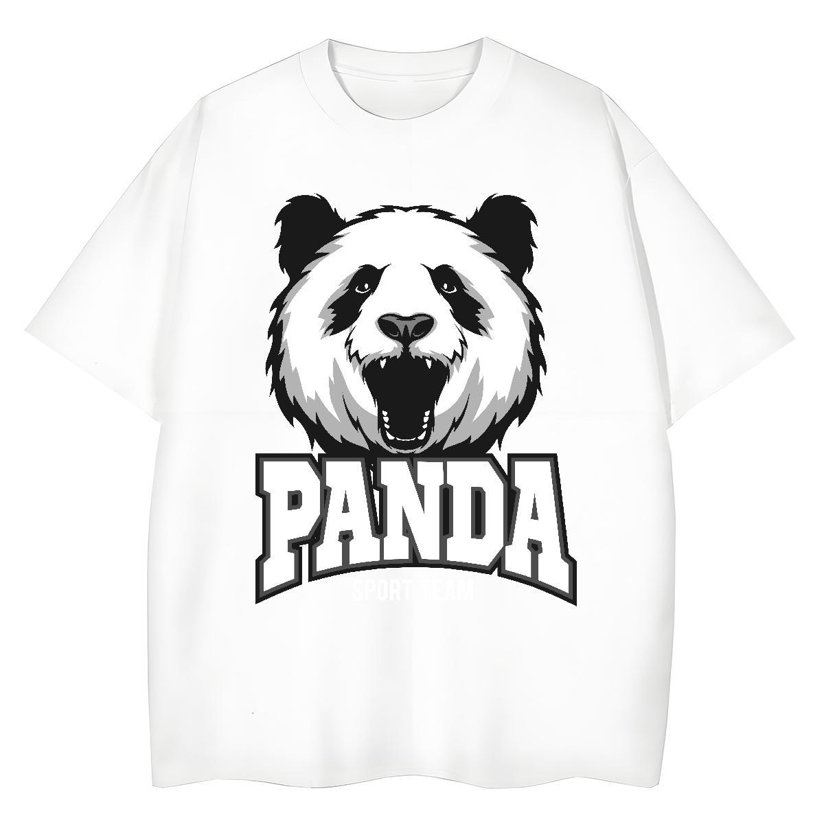Fashion Casual Mens Tshirts panda Street Wear 100% Cotton 230g Tops Tees Breathable Short Sleeve Loose T-Shirts Oversized 4XL