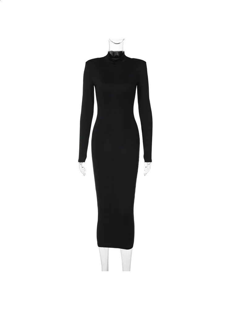 CNYISHE Women Turtleneck Black Sexy Bodycon Maxi Dress Winter Casual Streetwear Costume Casual Going Out Dresses Women Robe 240819