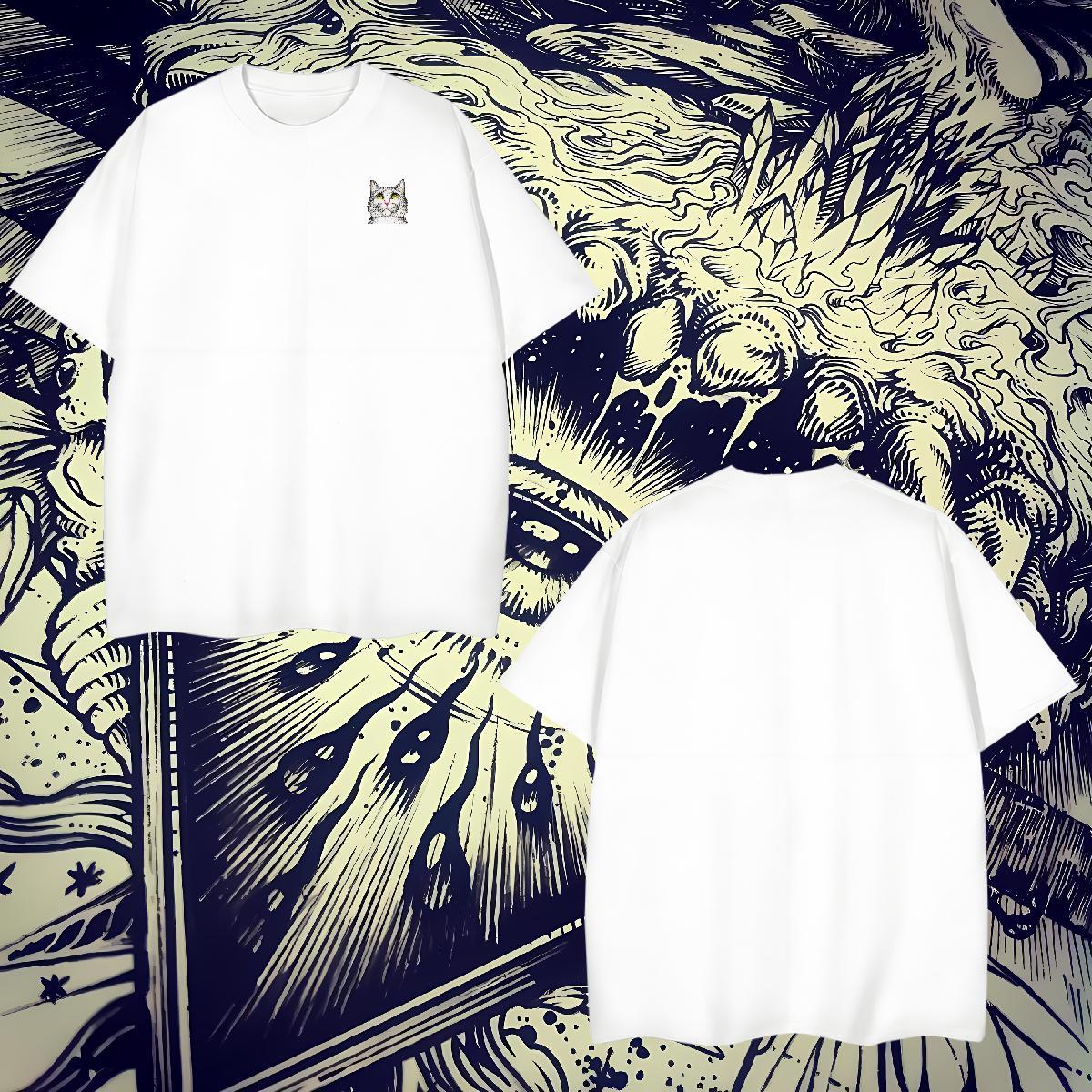 Fashion Design Men Tshirts cat Sports Casual 230g 100% Cotton Tee Shirt Short Sleeve Soft Cool T Shirts Men Cartoon Print