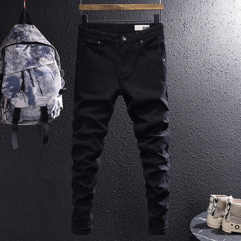 n mens jeans khaki brown elastic slim fit stretch retro Korean simple casual Hombre 240819