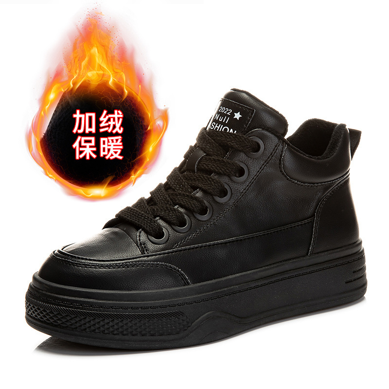 Ddmysports Igh Top Genuine Leather Small White For Women In Winter New Thick Soled Warm S Shoes Casual And Versatile Flat Sole Single OUTDOOR