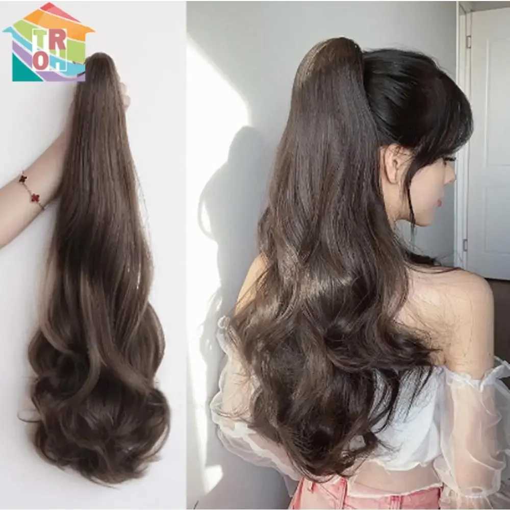 Womens Fashion Wig 45cm Fashion Wig Claw Clip Natural Long Curled Wig Womens Ponytail Hair Extension W240817