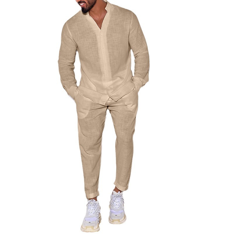Tracksuit Mens Autumn Linen Long Sleeve Gym Wear Set Casual Fitness Combo with Jogger Pants R240820