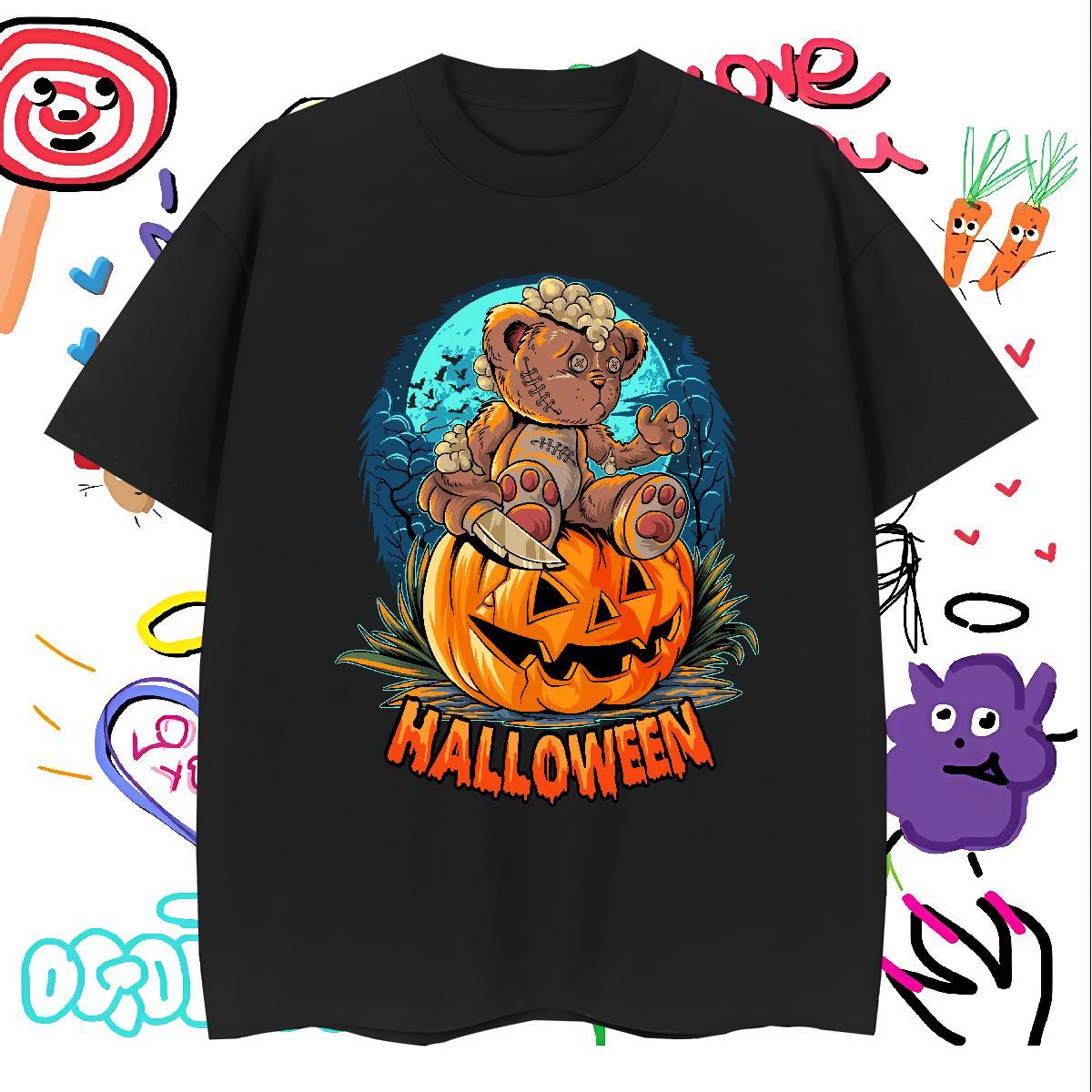 Unisex T Shirt For Man pumpkin Short Sleeve Soft Street Casual Anime Print 100% Cotton 230g Men Clothes T-Shirt 2024 New Top Tees