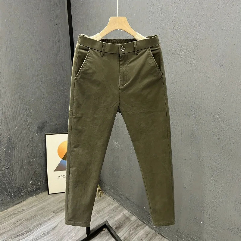 Minimalist Trendy Summer Mens Solid Color Thin Elastic Waist Business Casual Loose Feet Straight Ankle Length Pants 240820