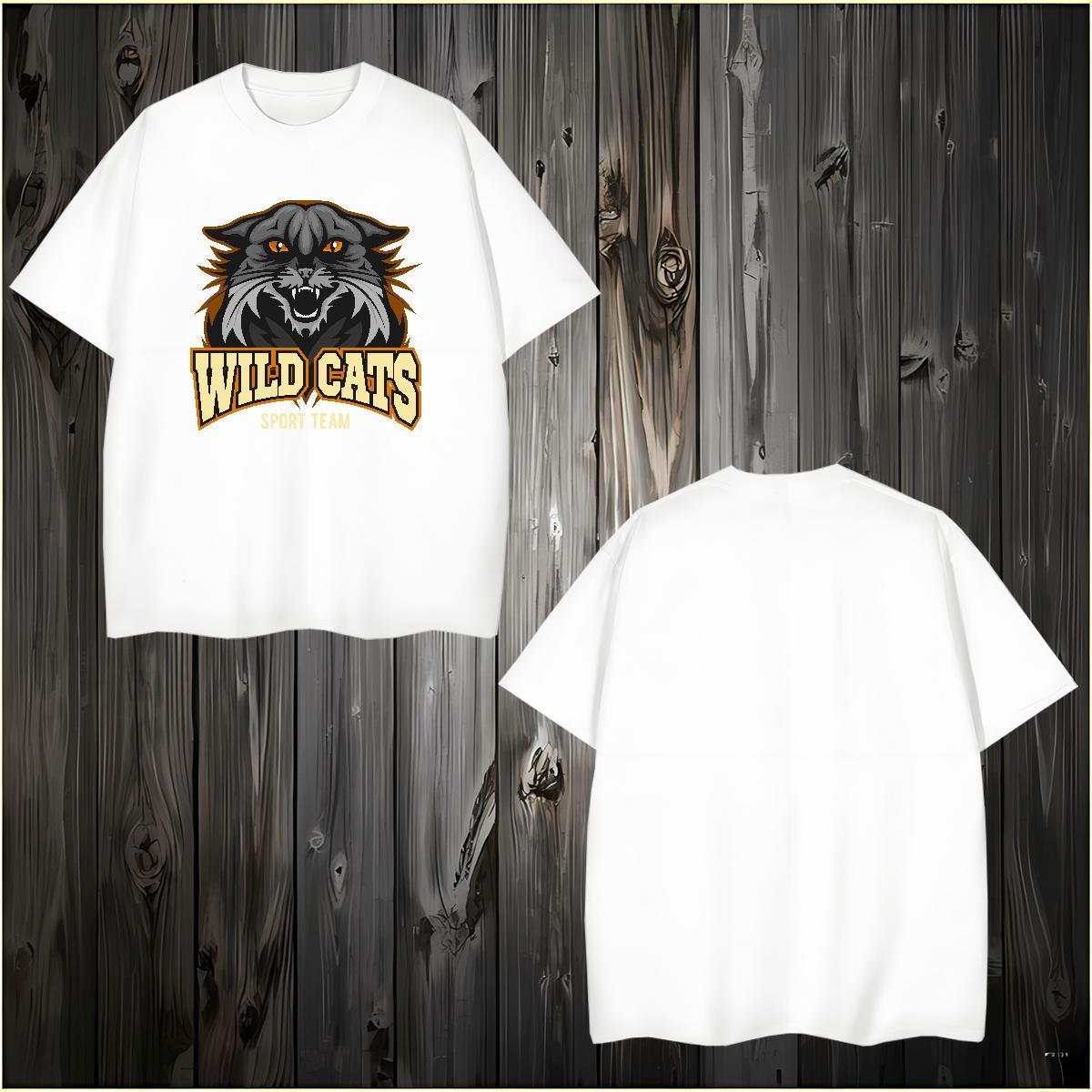 Men T Shirts 230g Pure Cotton wild cat Street Wear Breathable Crew Neck Customized Print Men Clothes T-Shirt 2024 Wholesale Tops Shirt