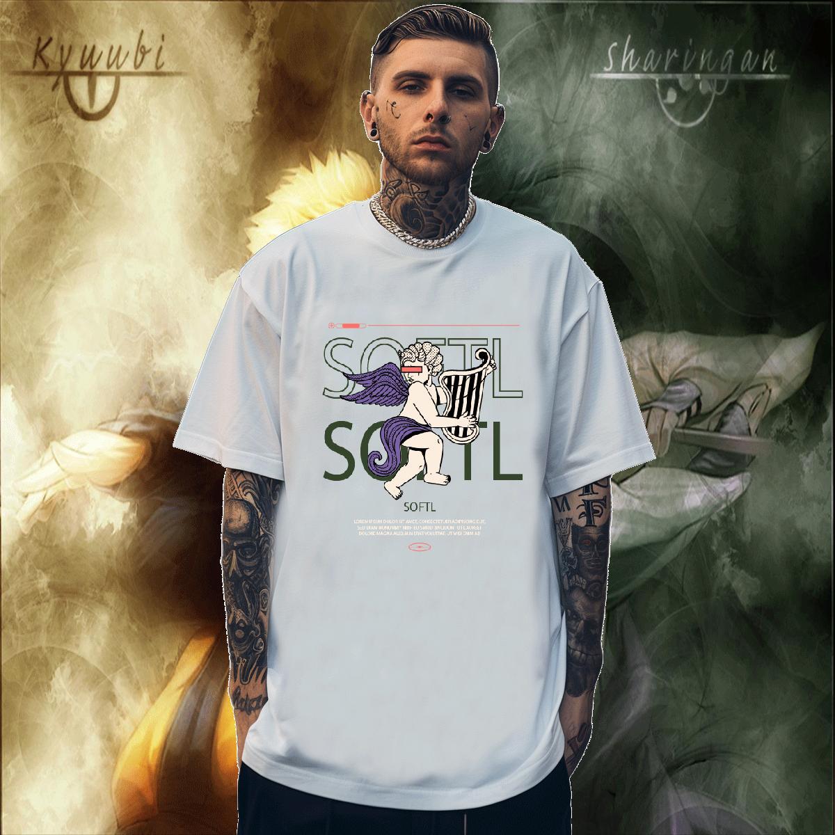 Loose Fit Men Tees Anime Printing Street 230g Pure Cotton Customized Print Round Neck Short Sleeve funny T-Shirts for Men 2024 DIY Tops Tees