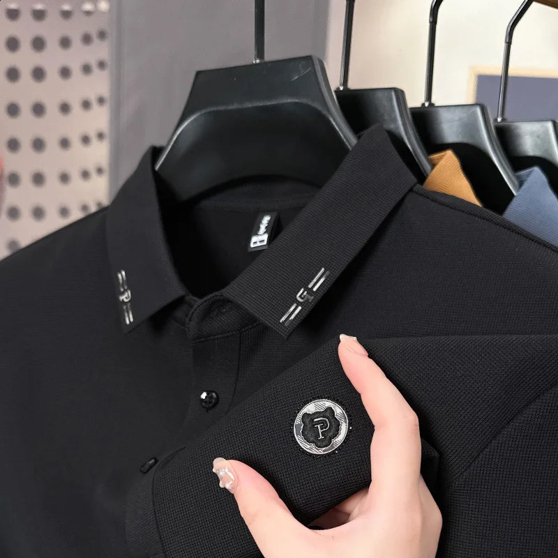 Mens Polo Shirt High End Quality Lapel Embroidered Printed Long Sleeved Korean Autumn Fashion Trend Base Men Clothing 240820