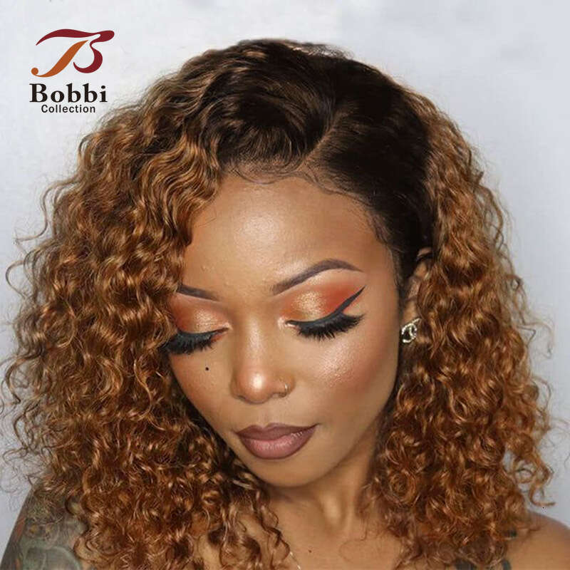 13X4 Front Wig Jerry Curly Human Hair Wigs For Women Ombre 1B 30 Ginger Brown Pre Plucked Transparent Lace Closure Bobbi