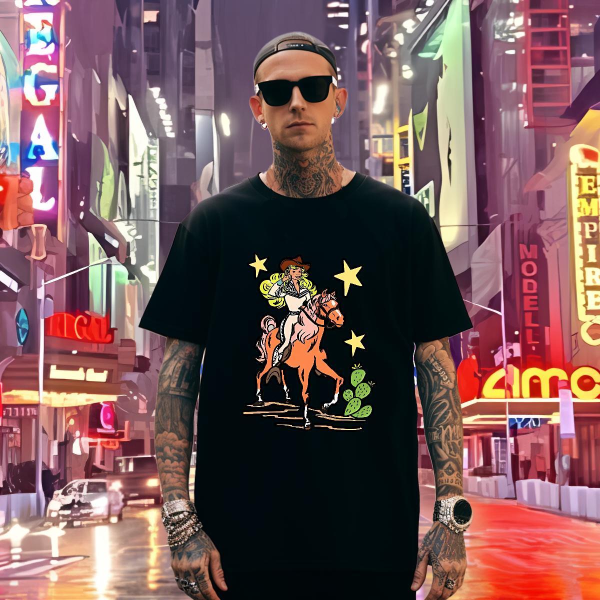 T-Shirts 100% Cotton 230g horse Hip Hop Short Sleeve O-Neck Oversized 4XL Men Clothes T-Shirt DIY Customized Brand Clothings