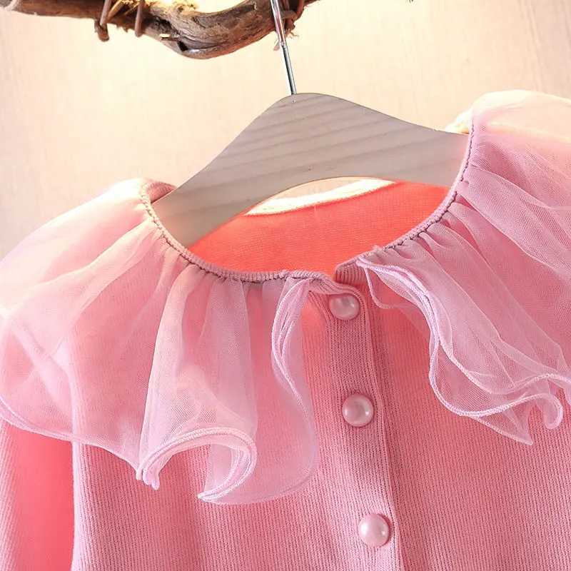 Girls Cardigan Jackets 2022 Fall Winter New Baby Cute Sweet Girls Clothing Kids Children Top Lace Lapel Jacket For Girls AutumnXJ240819