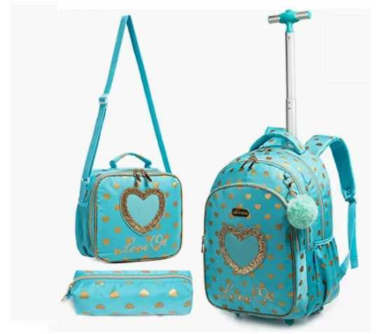 18 Inch School Wheeled Backpack for Boys Girls Travel Rolling Backpack 18 inch School Trolley Bag Set Lunch Bag and Pencil Case Y240820