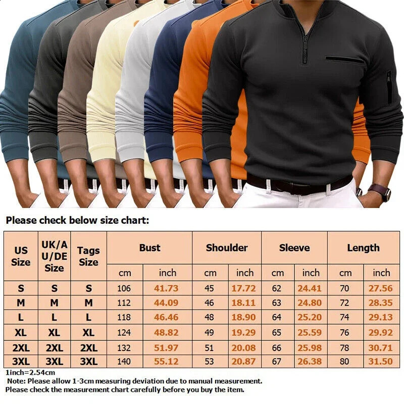 Mens Long Sleeve Polo Shirt Fashion Solid Color Leisure Sports Pullover Golf Slim T-shirt Business Casual Mens Wear. 240820