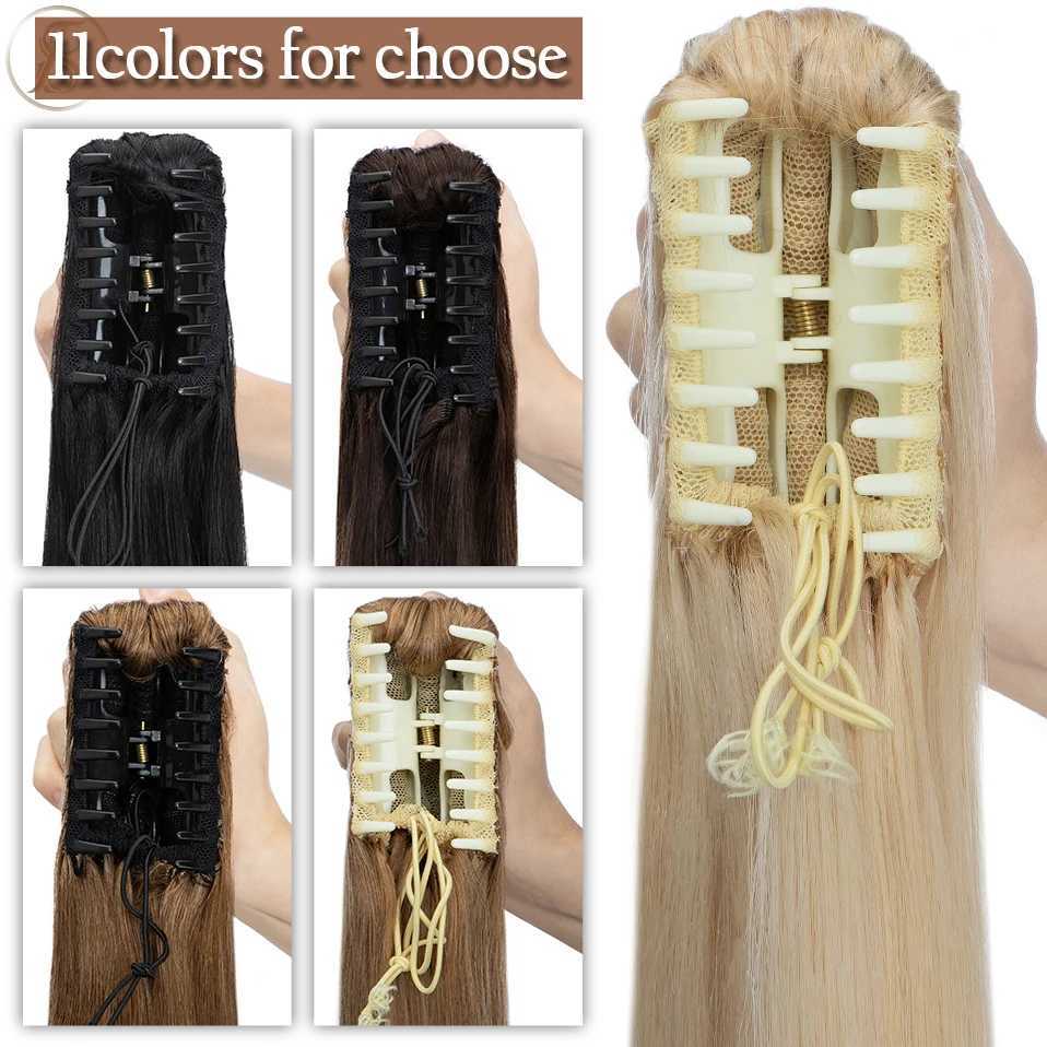 TESS 22 inch claw ponytail human hair clip in ponytail extension thick fake ponytail female hair natural black blonde W240817