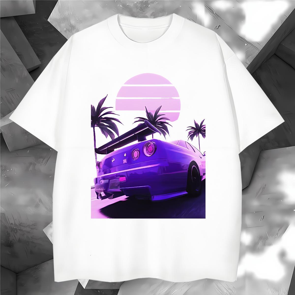 Loose Fit car Mens T Shirts Hip Hop Couples T Shirts 230g Cotton Classic Breathable Short Sleeve Plus Size Cartoon Wear
