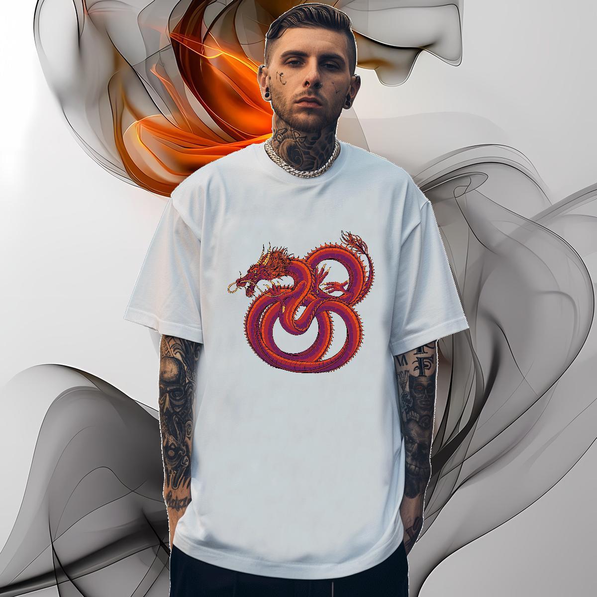 Men T Shirts 100% Cotton 230g dragon Hip Hop Breathable Short Sleeve DIY Logo Oversized Men Tops Tees Brand Loose Clothes