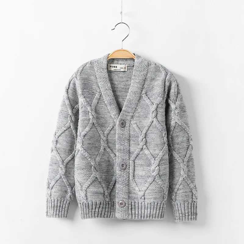 Hot Sales Spring Autumn Boys Sweater Solid Color Keep Warm Knitting Jacquard Weave V-neck Cardigan For 2-10 Years Old KidsXJ240819