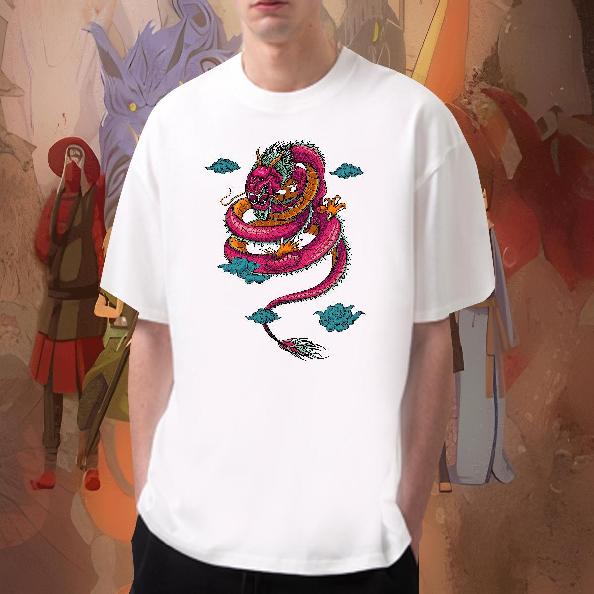 Loose Fit Mens Tshirts Sport 230g Cotton DIY Printed Breathable Short Sleeve dragon T Shirt For Man Factory Direct Tops Tees