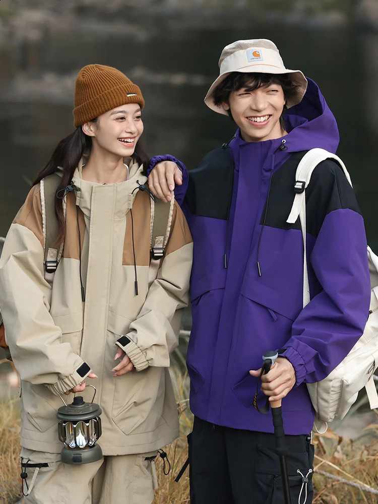 Spring and Autumn casual jacket menswomens Korean fashion splicing work outdoor unisex couple loose hooded windproof 240819