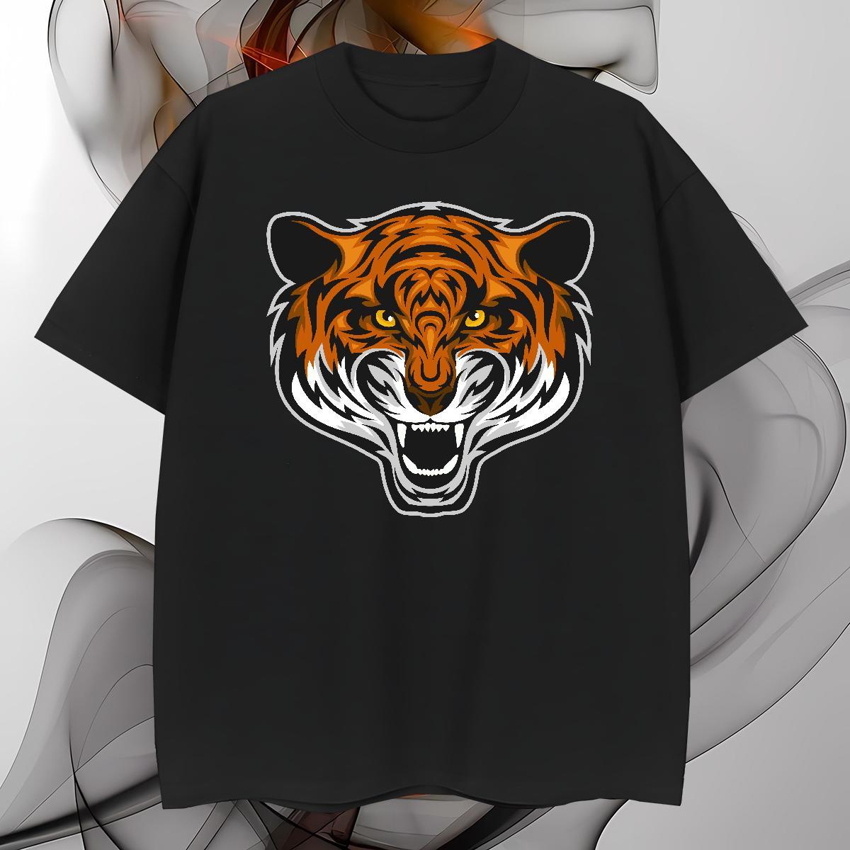 Classic Casual Men Tshirts tiger Daily Wear 100% Cotton 230g Tees Shirts Breathable Crew Neck TOP Quality T Shirt For Man Black Oversized