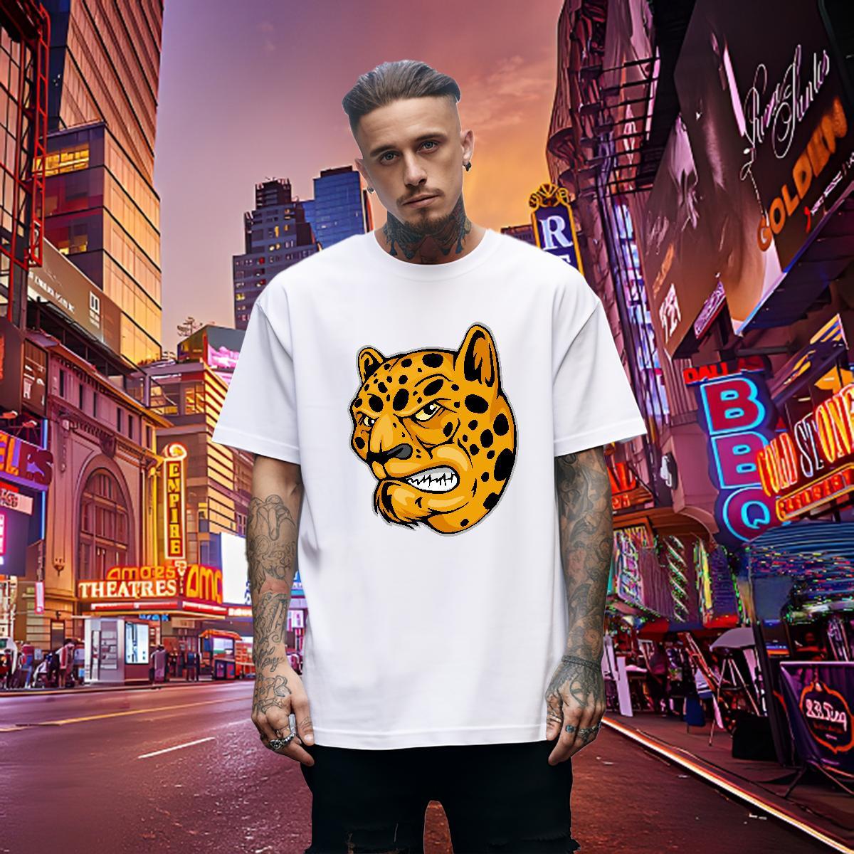 Brand T shirt leopard Round Neck Short Sleeve Outdoor Graphic 230g 100% Cotton Mens Tshirts Casual New Tops