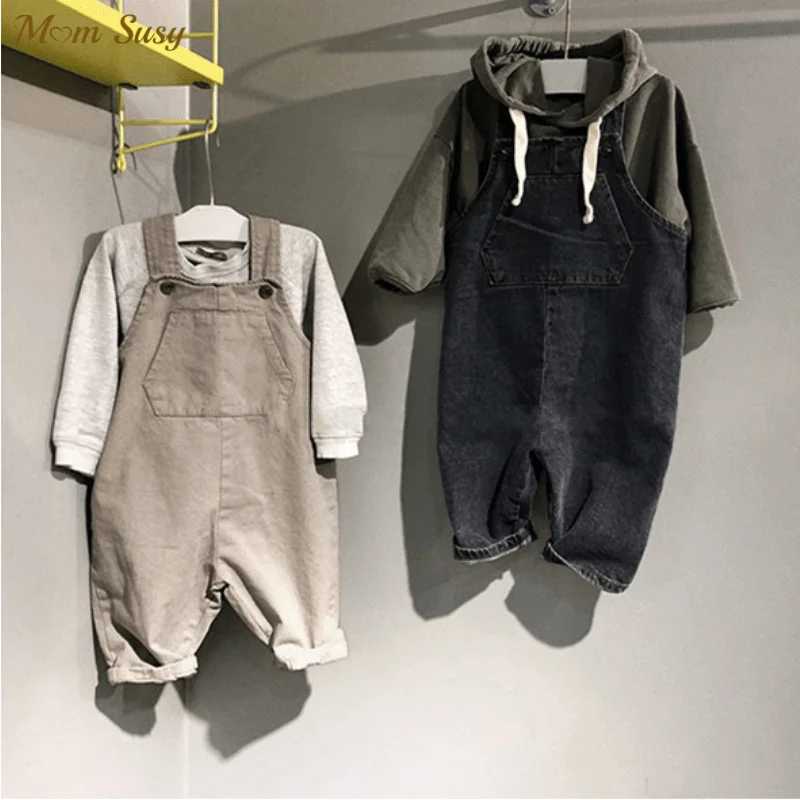 Fashion baby girl cotton jeans suspension pants spring autumn baby denim jumpsuit loose baby clothing 1-7Y W240806