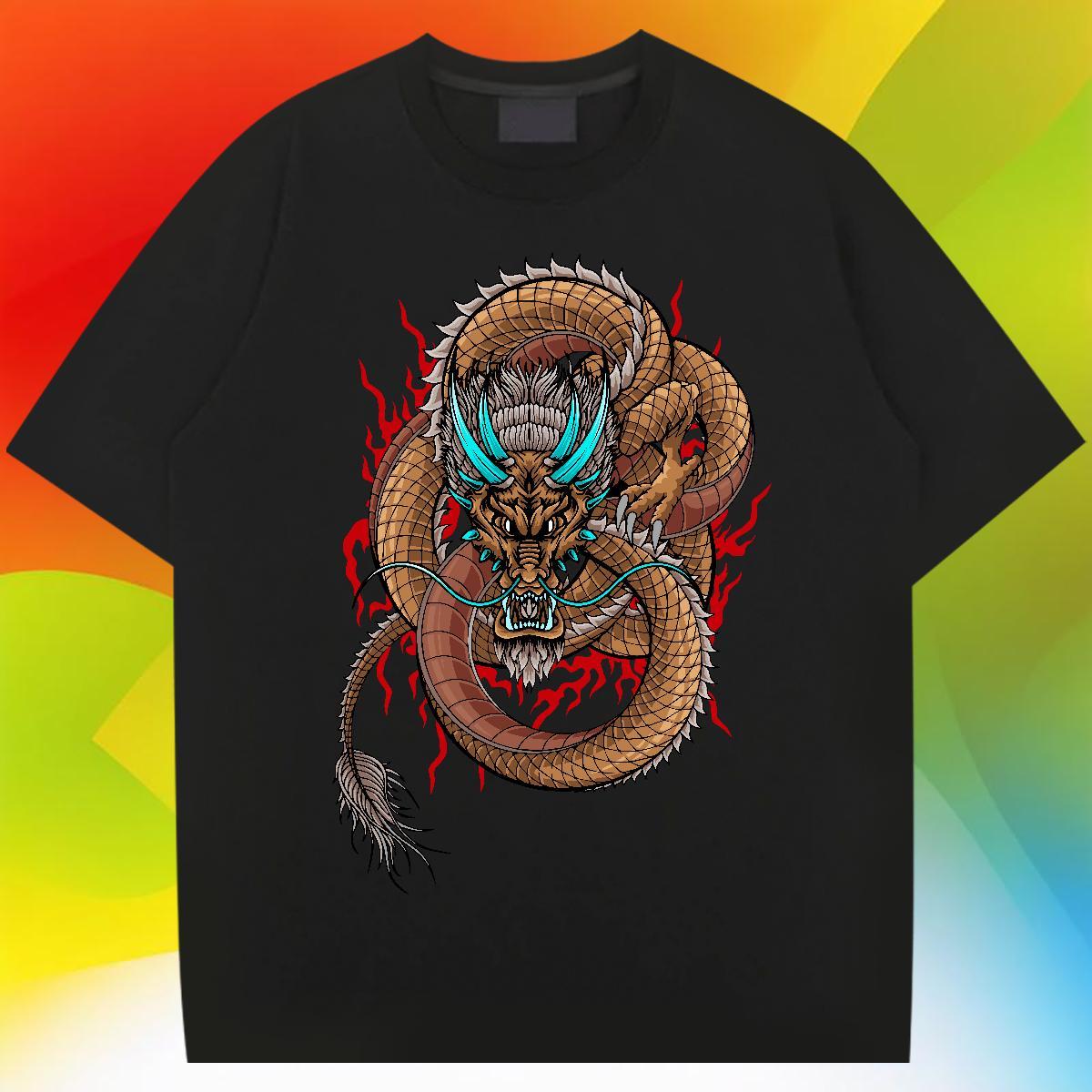 Cool Couples T Shirts Spring Summer 100% Cotton 230g Custom Cartoon O-Neck Short Sleeve dragon Men T Shirts 2024 Designer Tees