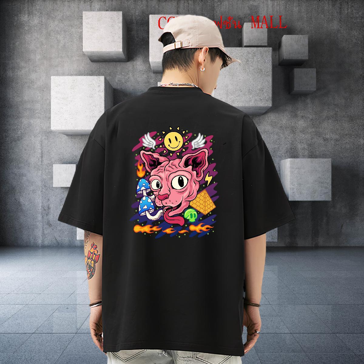 Factory Direct Couples T Shirts cat Casual Beach 230g 100% Cotton Tshirts Crew Neck Breathable Soft T shirt Custom Print Oversized