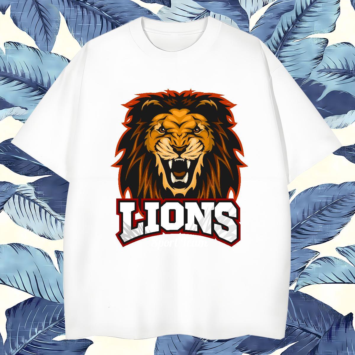 Loose Man T Shirts lion Breathable Short Sleeve Sport DIY Anime 230g Cotton Men Clothes T-Shirt New Tops Tees