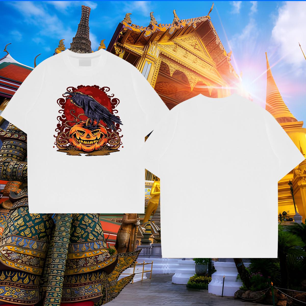 Popular T-Shirts for Men pumpkin Breathable Crew Neck Casual Beach White Plus Size 230g 100% Cotton Tshirts DIY Customized Tees