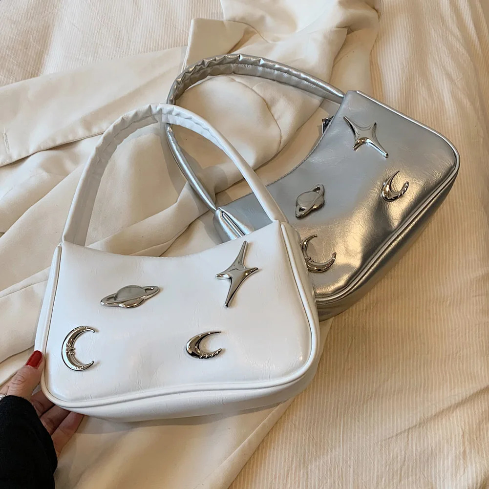 Women Retro Underarm Bag PU Leather Vintage Armpit Bag Moon Earth Star Trendy Underarm Handbag Female Daily Dating Bag 240819