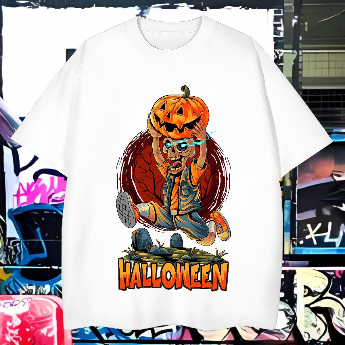 Cool T Shirt For Man pumpkin Short Sleeve Soft Street Plus Size Cartoon 100% Cotton 230g Tshirt for Man Woman Designer Tops Shirt