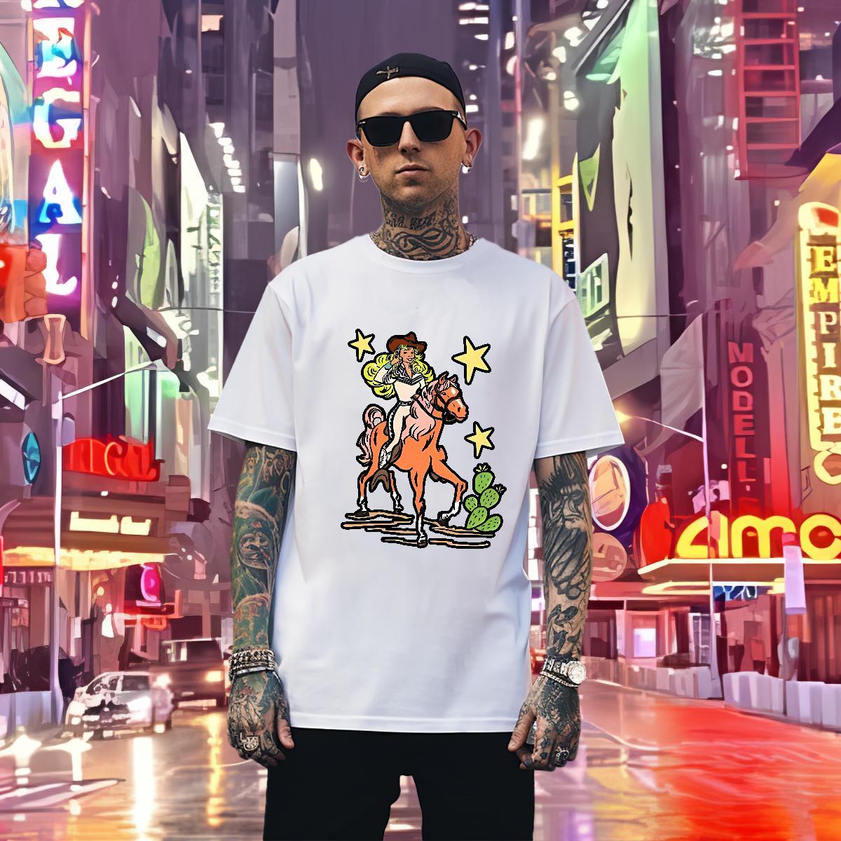 T-Shirts 100% Cotton 230g horse Hip Hop Short Sleeve O-Neck Oversized 4XL Men Clothes T-Shirt DIY Customized Brand Clothings