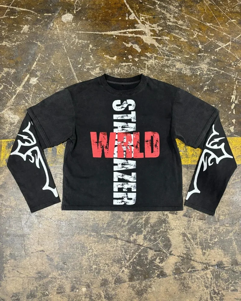 Y2K letter cross print twopiece n oversized tshirt for men style 2000 vintage casual versatile harajuku top 240819