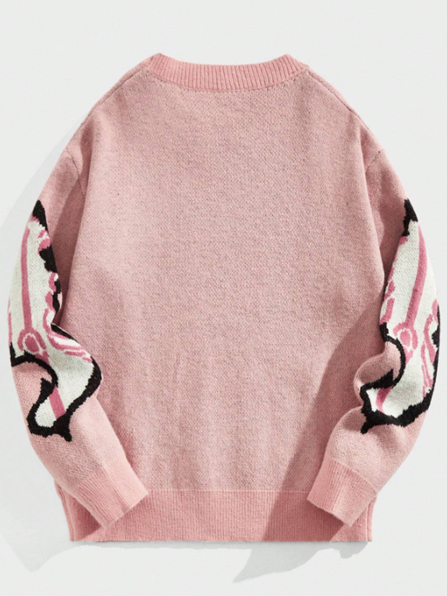 Women's Sweaters Round neck pullover long sleeved Halloween sweater contrasting color skull jacquard knit sweater