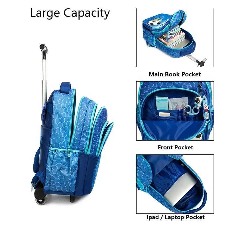 Children School Rolling Backpack Bag Wheeled Backpack for Boys School Trolley Bag Wheels Kids Travel Luggage Trolley Bag Set Y240820