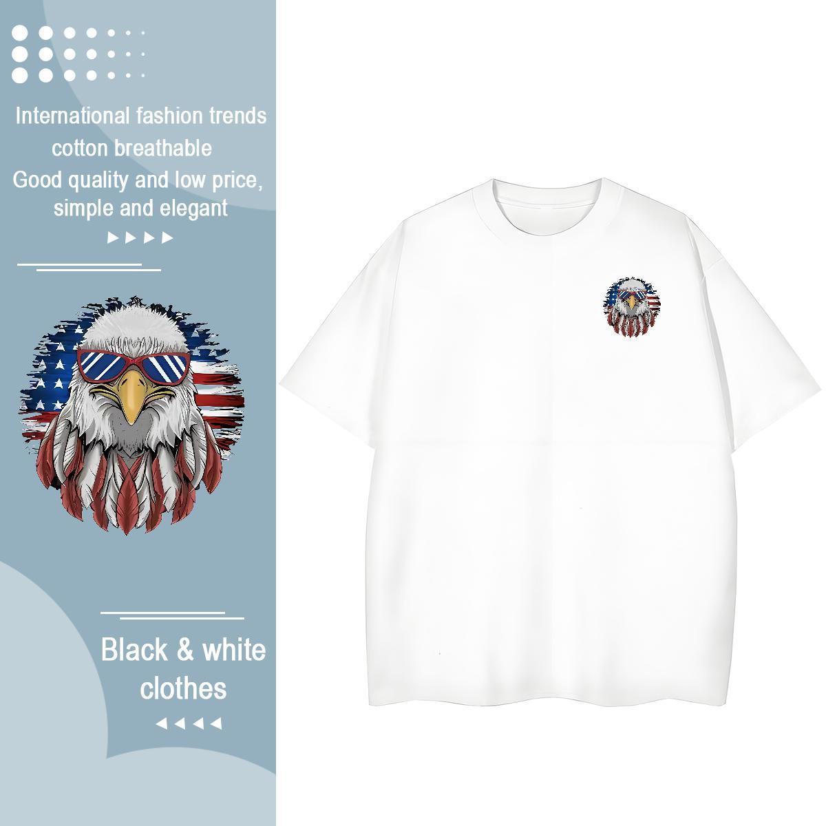 Comfortable Mens Tshirts Hip Hop 230g 100% Cotton Cartoon Print Breathable Crew Neck eagle Men T Shirts DIY Tees