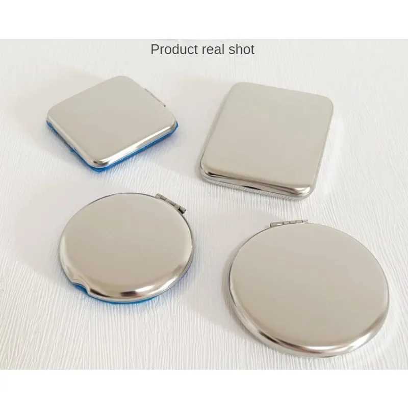 1pc Portable Women Stainless Steel Makeup Mirror Hand Pocket Folded-Side Cosmetic Make Up Mirror Small Various Shapes Y240819