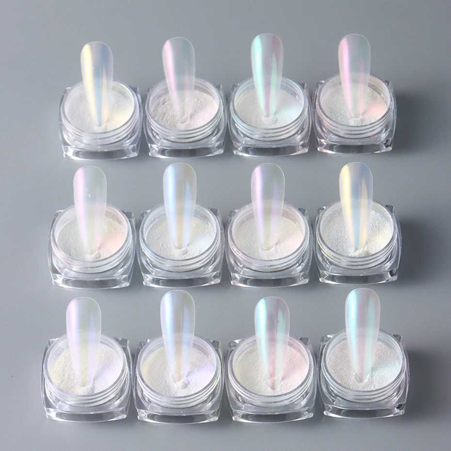 12pcs Aurora Pearl Nail Glitter Powder Mirror Effect Pigment Chrome Rubbing Dip Fine Dust Gradient Manicure Decoration LAF-031XJ240815