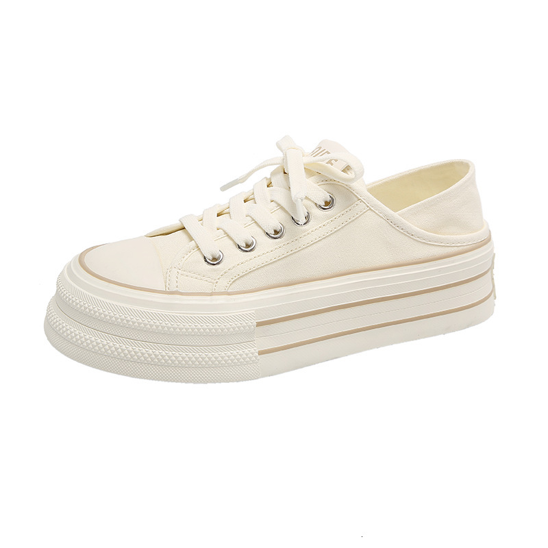 Ddmysports Cream Two On Thick Soled Canvas For Women Thin Style Summer New Collection Chic Niche Design Half Drag One Foot White Shoes OUTDOOR