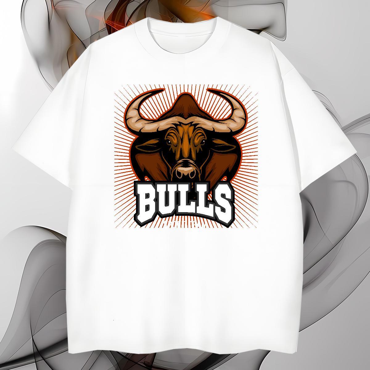 Loose Fit T Shirt For Man bull Crew Neck Street DIY Anime 230g Pure Cotton Men Clothes T-Shirt Fashion Design Tee Shirt