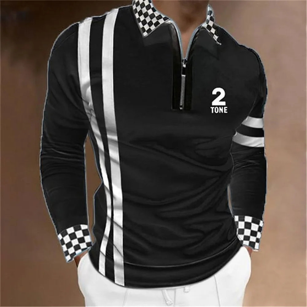 Fashion Men Long Sleeve Zipper Polo Shhirt Abstract Appare Men Casual Large Size Lapel Print Polo Shirt S-5XL . 240820
