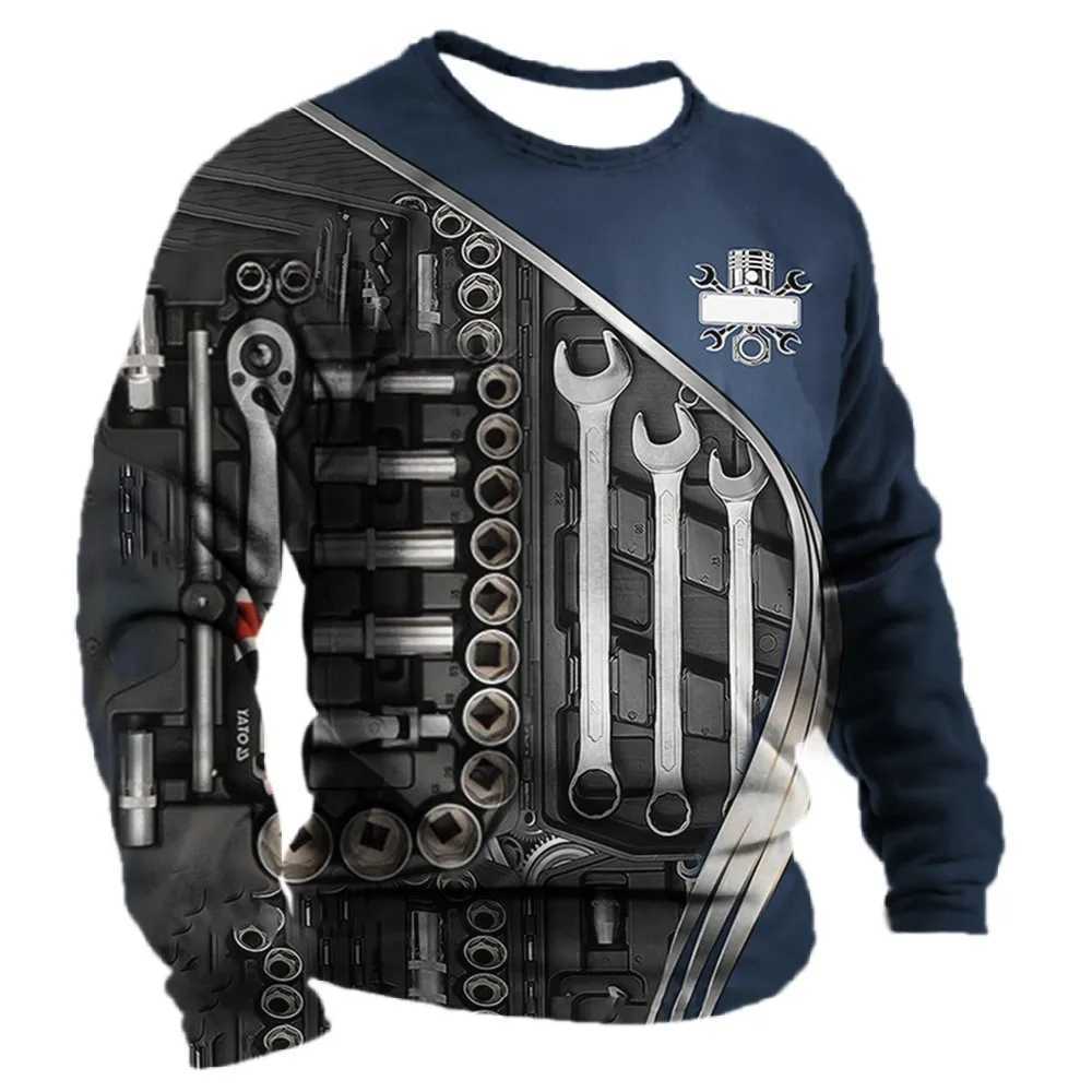 Mens Long Sleeve T Shirt Mechanic Graphic 3d Print Top Autumn Vintage T-Shirt Tees Clothing Casual Sports Male Pullover 6xlXJ240819