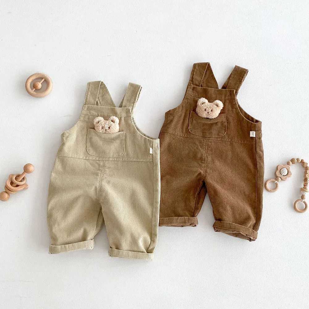 Milancel 1-5Y Autumn Childrens Clothing Bear Coat Corduroy jumpsuit Loose Style Girls Pants W240806