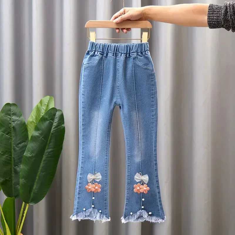 2024 childrens casual jeans pants spring clothing Flared pants baby girls girls aged 3-10 jeansW240819