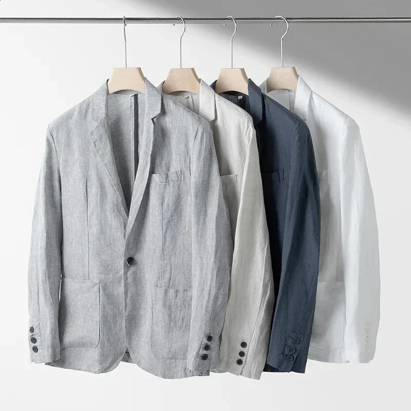 British Style Linen Jacket Set Casual Loose Fit Natural with 4 Color Options 240819