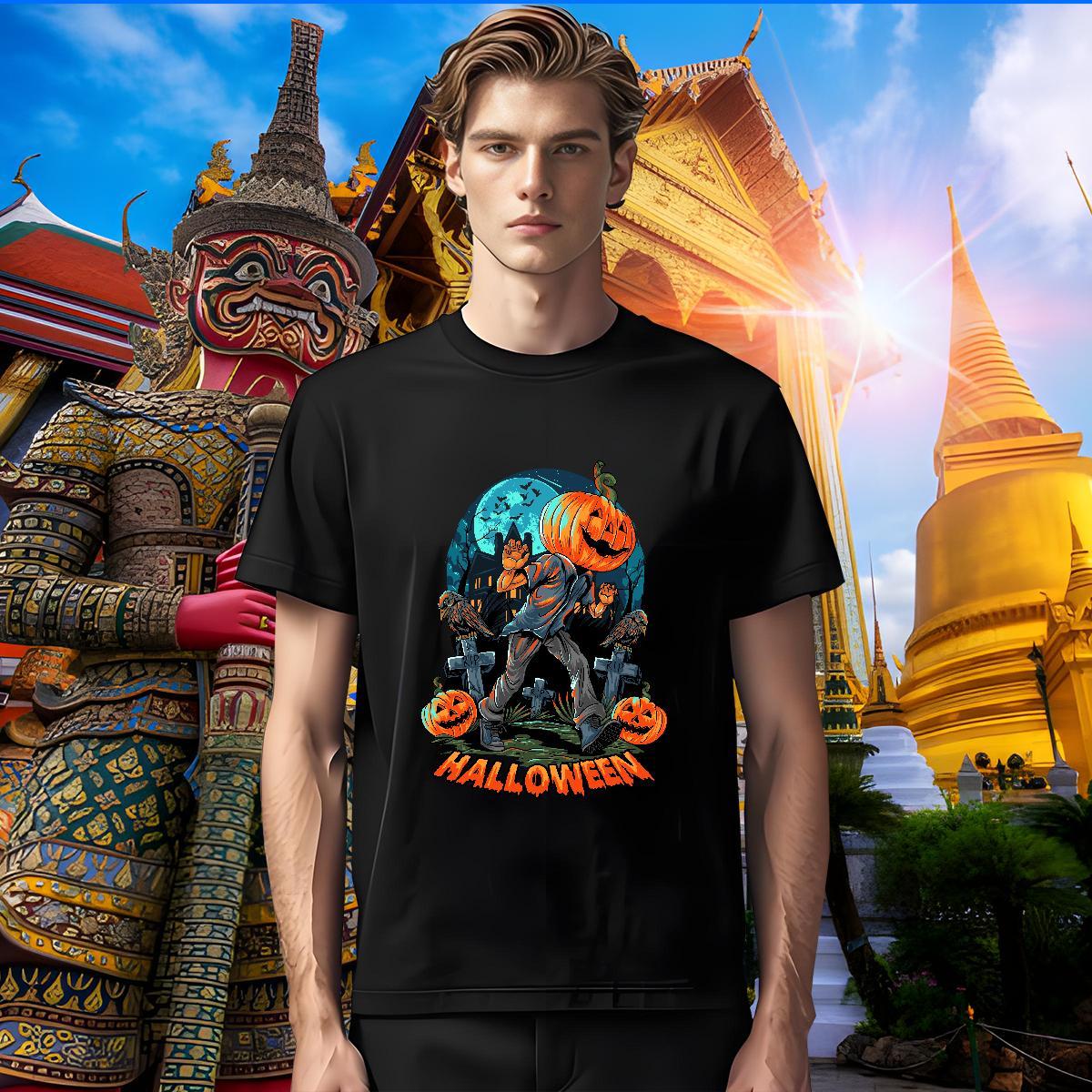 Free Shipping T Shirts Men pumpkin Crew Neck Spring Summer Asian Size 230g Pure Cotton Mens Tshirts 2024 Summer Clothes